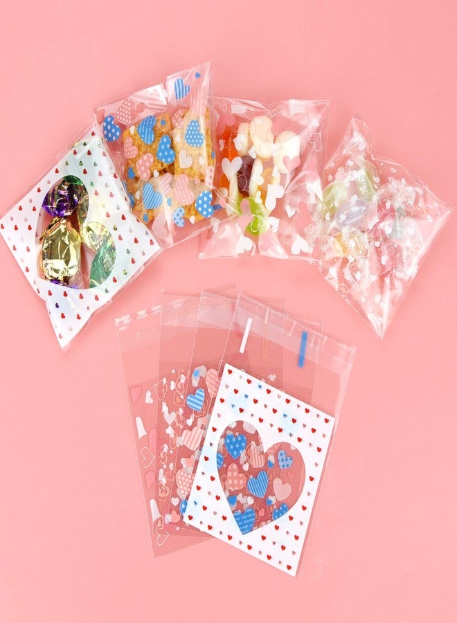Bskifnn 400PCS Valentine Cellophane Bags Love Heart Printed Self Adhesive Cookie Treat Bags Gift Bags for Valentine's Day Party Supplies 4 Styles Valentine's Day Mother's Day - Image 4